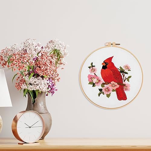 Louise Maelys Cardinal Embroidery Kits for Beginners with Flower Pattern
