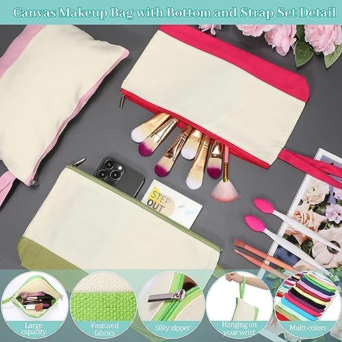 Silkfly 30 Pcs Cotton Canvas Makeup Bags Cosmetic Zipper Bags 10.2 x 5.5 x 2'' Blank DIY Pouch Bulk Pencil Case with Bottom Travel Toiletry Pouch for Women Craft Decor Gift (Cute)