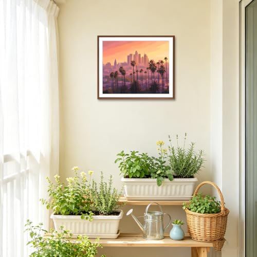 Los Angeles View Paint by Number Kits, California Cityscape Paint by Numbers for Adults, Palm Trees Modern Canvas Paintings, Travel Scenery Acrylic Painting for Home Decor(16×20inch, Unframe)