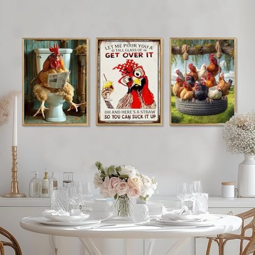 3 Pack Diamond Art Kits for Adults,Chicken Diamond Painting Kits 12x16 Inch
