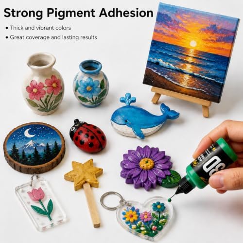 Acrylic Paint Set 12 Colors 30ml Paint Bottles with Precision Applicator Tip, Water-Based Craft Paint for Detail Painting Wood Rock Fabric DIY Project