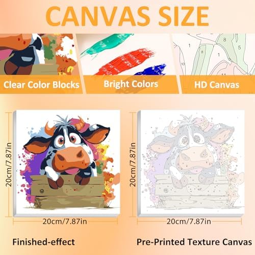 Cow Paint by Numbers Kit for Kids, 8x8 inch