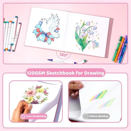 FLYING EAGLE Sketch Book, Square Hardcover Sketchbook for Kids, 10x10, Pink