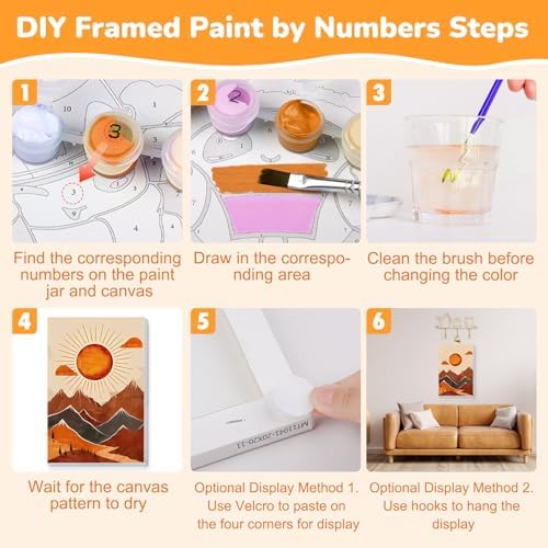 KEYIFA Paint by Numbers for Adults on Framed Canvas - with Wooden Easel, Mountain Painting by Number Kit for Beginners, DIY Sun Acrylic Paint-by-Number Kits for Home Wall Decor (8x12 inch)