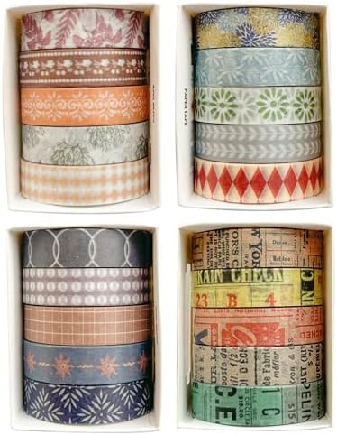 YUBBAEX 20 Rolls Basic Patterns Washi Tape Set Skinny Masking Creative Decorative Tapes, Designer's Selection (Collection 4-Romance)