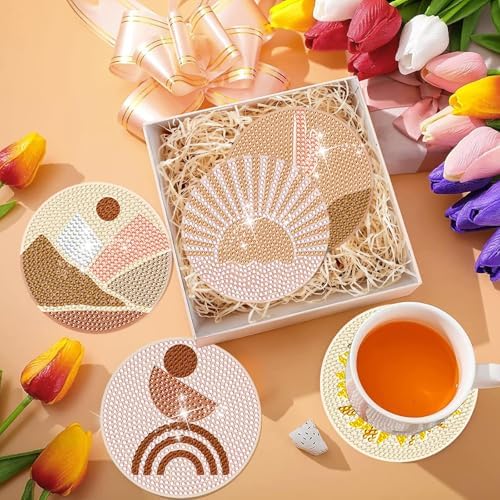 DOTSOPS 6 Pcs Diamond Art Kits for Adults Diamond Art Coasters with Holder
