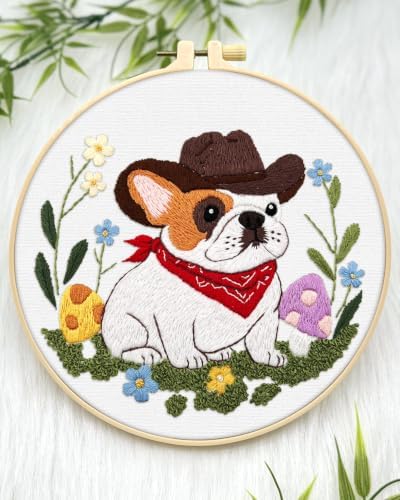 ERKOON Embroidery Kit for Beginners Adult French Bulldog Cross Stitch Set