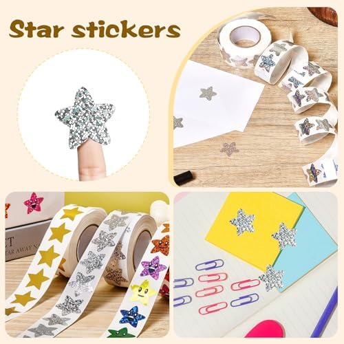 Gsinodrs 1000Pcs Silver Star Stickers - 1 Inch Holographic Self-Adhesive Metallic Foil Star Labels, Sparkly Reward Stickers for Classroom Supplies, Teacher Incentives & Behavior Tracking