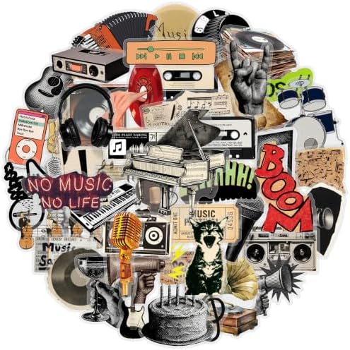 50Pcs Y2K Retro Music Stickers Vintage Instrument Decals for Laptop Phone