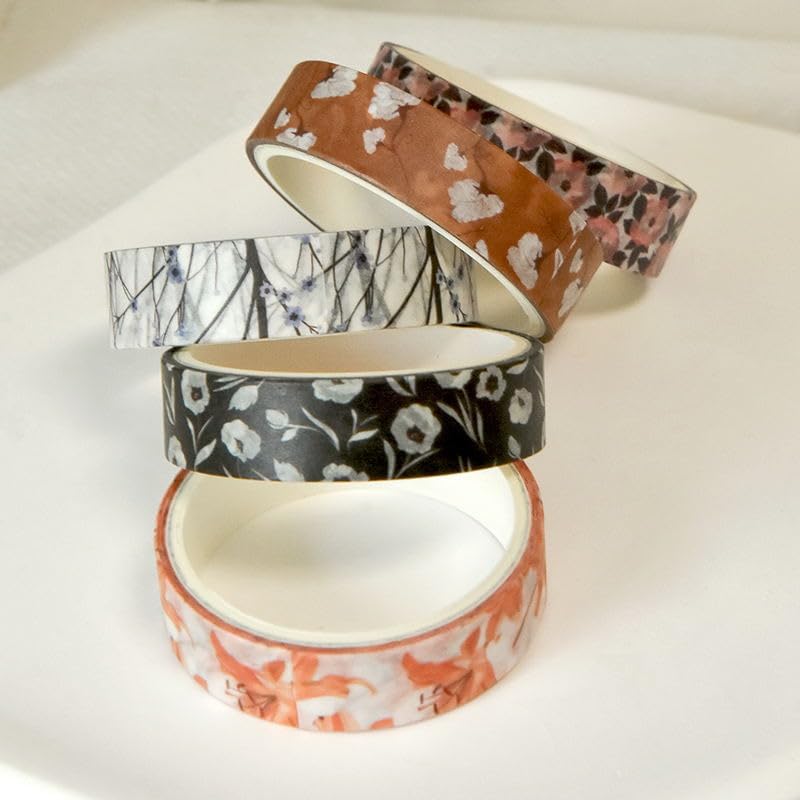 Flowers Washi Tape Set 30 Rolls Floral Patterns Decorative Skinny Slim Masking Tapes for Arts, DIY Crafts, Journals, Planners, Scrapbook, Wrapping (Greens Thrive)