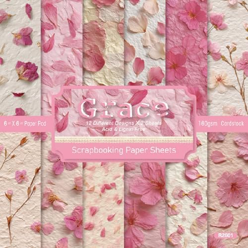 6-inch Pink Scrapbooking Paper Pad - 24 Sheets Aesthetic Flower Patterned Decorative Collage Journals Decoupage for Wrapping Folded Supplies Gift Cards DIY Crafts Scrapbook Photo Album