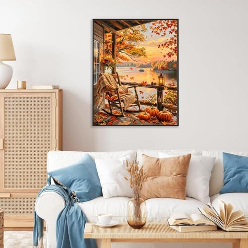AOSGEDY Fall Paint by Numbers Kit for Adults - Autumn Landscape Adult Paint by Number Kits on Canvas Without Frame for Beginner, DIY Acrylic Oil Painting by Numbers Kit for Home Wall Decor 16x20 Inch