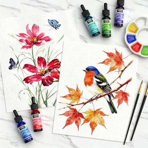 Nicpro 12 Colors Liquid Watercolor Paint Set 30ml (1oz) Ink Dropper Bottles