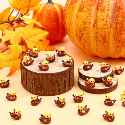 JUNEBRUSHS 50 Pcs Thanksgiving Mini Resin Turkey Ducks Fall Figurines
