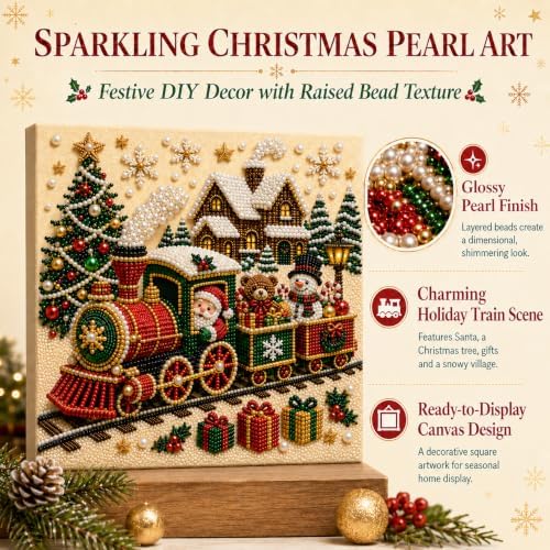 LJSCQF DIY Christmas Pearl Diamond Painting Art Kit with Frame, Home Wall Decor Art Craft Kit, Holiday Christmas Wall Decor, Handmade Home Decoration Gift (Santa Claus B, 12x12in)
