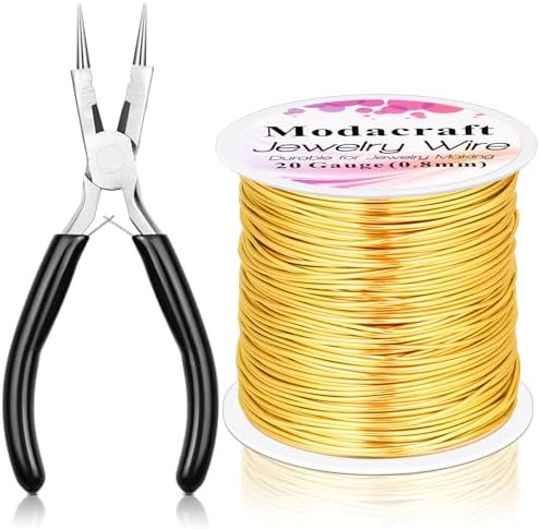 Modacraft 20 Gauge Gold Jewelry Wire & 4-in-1 Pliers Kit - 82FT Tarnish Resistant Copper Craft Wire (0.8mm) for Wire Wrapping, DIY Jewelry Making, Christmas Ornaments & Holiday Decorations