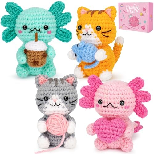 Crochet Kit for Beginners, Axolotls Cat Crochet Kit for Adults Beginner