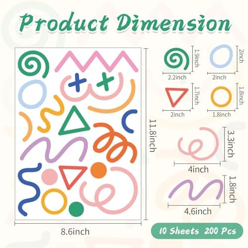 AOWDIAO 200 Pcs Geometric Wall Decals - Peel and Stick, Waterproof Vinly Colorful Wall Stickers for Kids Room, Playroom and Nursery