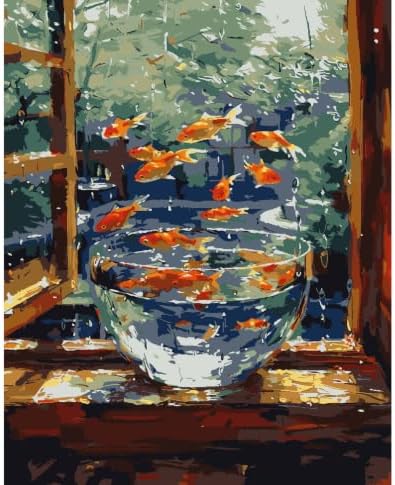 ZRIZQ Landscape Paint by Numbers Kit for Adults Beginner,Goldfish,16x20