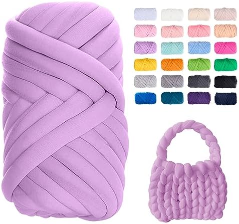 JeogYong Chunky Yarn for Hand Knitting, 1.1lb/20 Yards Arm Knitting Bulky Giant Tubular Yarn for Bags, Baskets, Pillows, Pet Nests, DIY Crafts (Light Purple)
