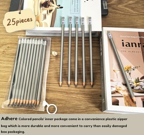 Adhere 25pcs Checking Pencils Erasable colored Pencils Pre-Sharpened #2 HB,for Checking Tests Grading,Map Coloring, editing Office Favors,including a Free sharpener. (Sliver)