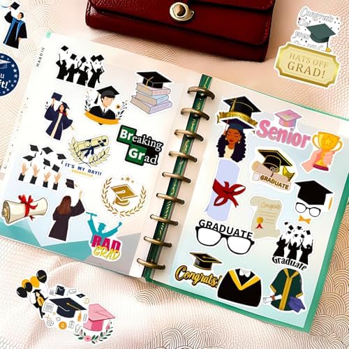 Graduation Stickers 2026, College Stickers, 100 Pcs Class of 2026 Stickers for Graduation Decorations, Graduation Party Decorations 2026, Waterproof Vinyl Stickers for Water Bottle, Laptop, Skateboard