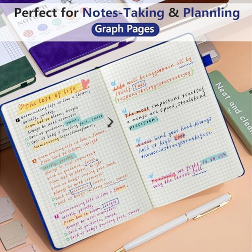 Graph Paper Notebook 5.9"×8.5", 160 Pages Grid Notebook, A5 Graphing Paper | Hardcover Leather Journal for Women & Men,100 Gsm, Grid Spacing 5mm x 5mm, Medium Size, Grid notebook for Work, School, Math