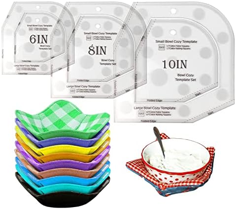 Bowl Cozy Template Cutting Ruler Set, 3Pcs Acrylic Transparent Quilting Bowl Templates for Hot and Cold Food Bowl Rack, DIY Kitchen Art Craft Acrylic Stencil Cut On Fold Template Sewing (White)