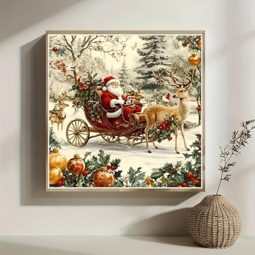 Santa Claus Diamond Art Kits for Adults- 5D Christmas Diamond Painting Kits for Adults Beginners-DIY Full Drill Round Rhinestone Gem Art Crafts Paintings for Home Wall Decor 13.78x13.78inch Winter