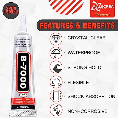 B-7000 Craft Glue for Jewelry Making - 15ml/0.5oz (2 Pack) - Multi-Function B-7000 Super Adhesive Glues Liquid Fusion Glue for Rhinestones Crafts, Clothes Shoes, Fabric, Jewelry Making, Cell Phones