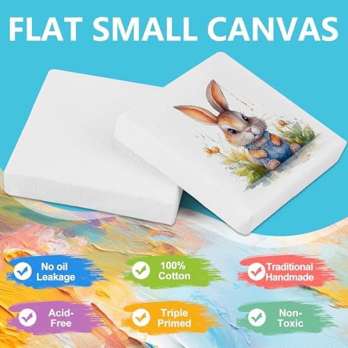 ESRICH Mini Stretched Canvas 24Pack 2x2inch, 2/5''Profile Art Primed Canvases for Painting, Cotton Small Professional Stretched Canvas for Kids and Art Supplies.