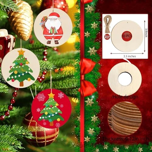 Wooden disc Ornament 10pcs Blank Wood Ornaments, 3.5X3.5 in Used for Painting and Decoration DIY Technology, Hanging skrnrhrery
