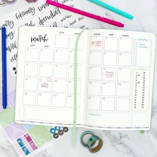 PAPERAGE Bullet Journal Kit, Dotted Journaling Set & Stationary Kit, Hardcover Dotted Journal Notebook (Blush), 12 fineliner Pens, 8 Sticker & 3 Stencil Sheets, 6 Washi Tapes