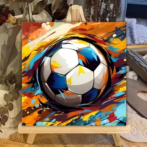 XTCIXAL Paint by Numbers Kit for Kids with Frame, Soccer, 8X8 inch