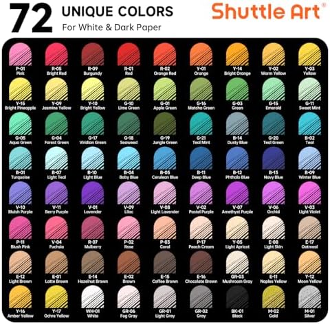 Shuttle Art Colored Pens, 72 Vibrant Colors Cute Journal Pens 0.6mm Fine Point Colored Gel Pens for Black Paper in Portable Bag for Coloring Writing Drawing Journaling Note Taking School Office Home