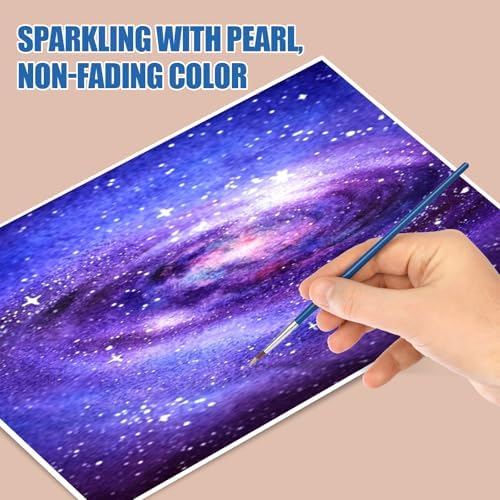 CraftyManor Mini Glitter Watercolor Paint Set with Paper, 24 Colors Shimmer Metallic Watercolour Painting Sets, Solid Pearl Water Color Paints for Adult, Purple 1ml Trial Pack(Mysterious Nebula)