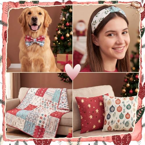 HunnmingRe 20 Pcs 10''x10'' Nordic Christmas Quilting Fabric Square Hygge Christmas Precuts Quilted Fabric Bundle Reindeer Dala Horse Snowflake Printed Sewing Material for Winter Patchwork DIY Craft