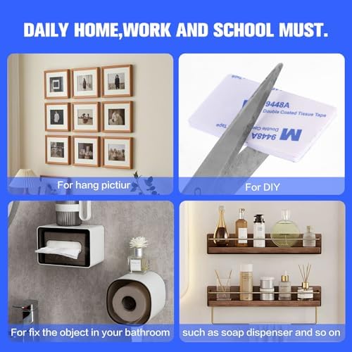 White Double Sided Adhesive Pads,Heavy Duty Mounting Tape,48Pcs 3mm Thickness Pre-Cut Foam Tape,Super-Sticky Black Strong Pads Rectangle Shape Waterproof for Walls Picture, Car, Home, Office