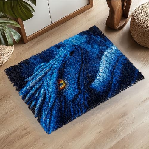 Latch Hook Rug Kit Dragon Pre-Printed Handmade Carpet Crochet Yarn Craft DIY Hook and Latch Door Mat Tapestry for Home Floor Decoration 52x38cm-1