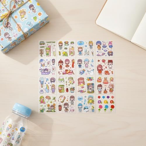 Cute Kawaii Cartoon Animal Stickers Set - PET Transparent Decorative Sticker for Bullet Journaling,Diary,Album,Arts Crafts,Planners,Scrapbooking,Junk Journal,Calendars and Notebook