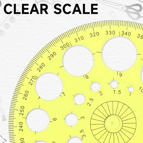 Circle Template 360° Protractor Round Stencil, Plastic Circle Ruler for Drawing, Circle Stencil Measuring Tools for Building Formwork Office School Supplies, yellow, 583308_2_FXvtRLSKG