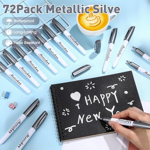 Motiskyy 72 Pcs Metallic Permanent Markers Bulk, Silver