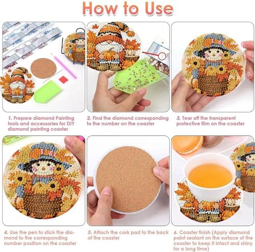 ijbnhd 8 Pcs Diamond Art Coasters Kits Autumn (Cork Wooden Pad)