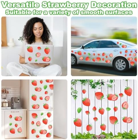 AOWDIAO 80 Pcs Strawberry Wall Decals – Peel and Stick for Bedroom, Kitchen, Bathroom & Nursery – Cute Strawberry Decor for Home & Party