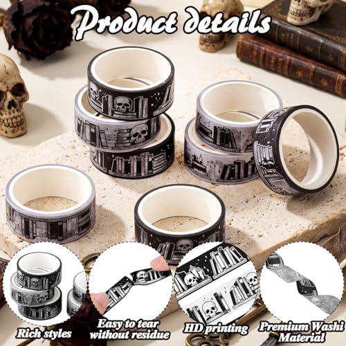 24 Rolls Book Washi Tape Back to School Crafting Gifts, Gothic