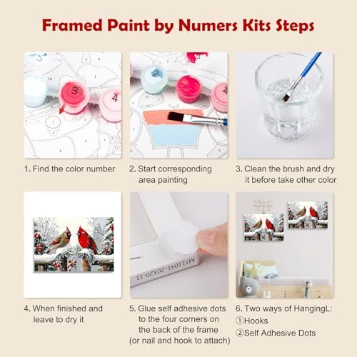 MOGTAA Christmas Paint by Numbers Kit for Adults Beginners with Frame, Winter Cardinal Adult Paint by Number Kits on Canvas with Easel, Easy DIY Oil Painting Kits for Home Decor, 8x12in