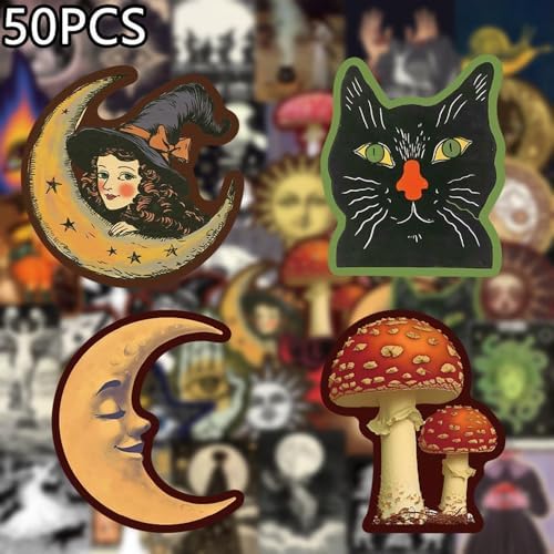 50pcs Mysterious Universe Vinyl Stickers Scrapbook, Self-Adhesive Waterproof Vinyl Sticker for Laptops, Aesthetic Decor Journal Stickers Planner Accessories for Luggage, Water Bottles