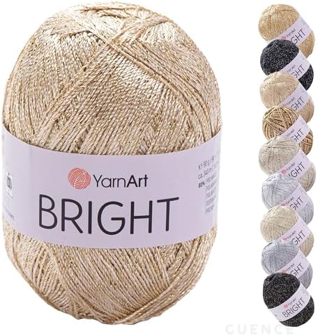 YarnArt Bright Metallic Glitter Yarn – 80% Polyamide 20% Metallic Polyester, 90g 340m, Soft Sparkle Fiber for Crochet, Lace, Summer Tops & Accessories – 4 mm Needle & Hook (101, Gold)