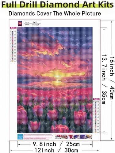 Tulip Flower 5D DIY Diamond Painting Kits for Adults, Diamond Art Kits for Beginners, Full Drill Dot Painting Gem Art Kits for Home Wall Decor11.8 x15.7 Inch