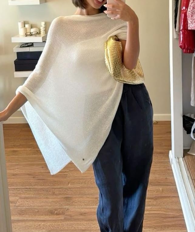 Women Sheer Poncho Shawl Top Lightweight Knit Pullover Beach Cover Up Tops